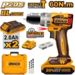 INGCO KÖMÜRSÜZ Lİ-İON AKÜLÜ MATKAP 10 MM (Lİ-İON AKÜ-ŞARJ CİHAZI SETİ 20V 2.0 AH)